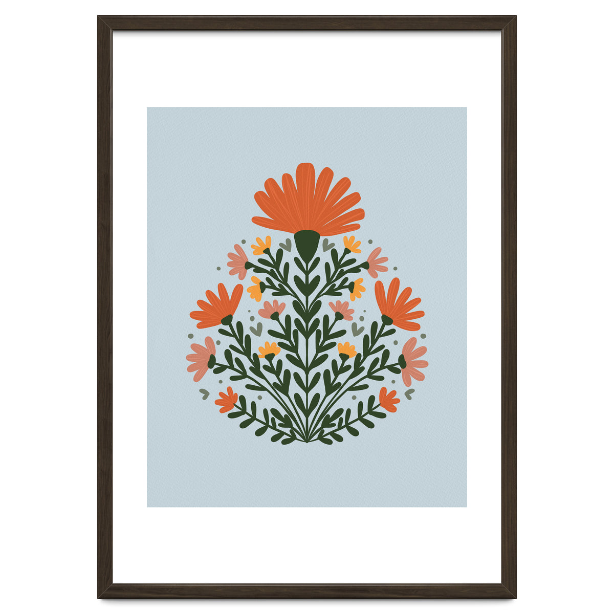 Symmetrical floral bouquet - orange and green