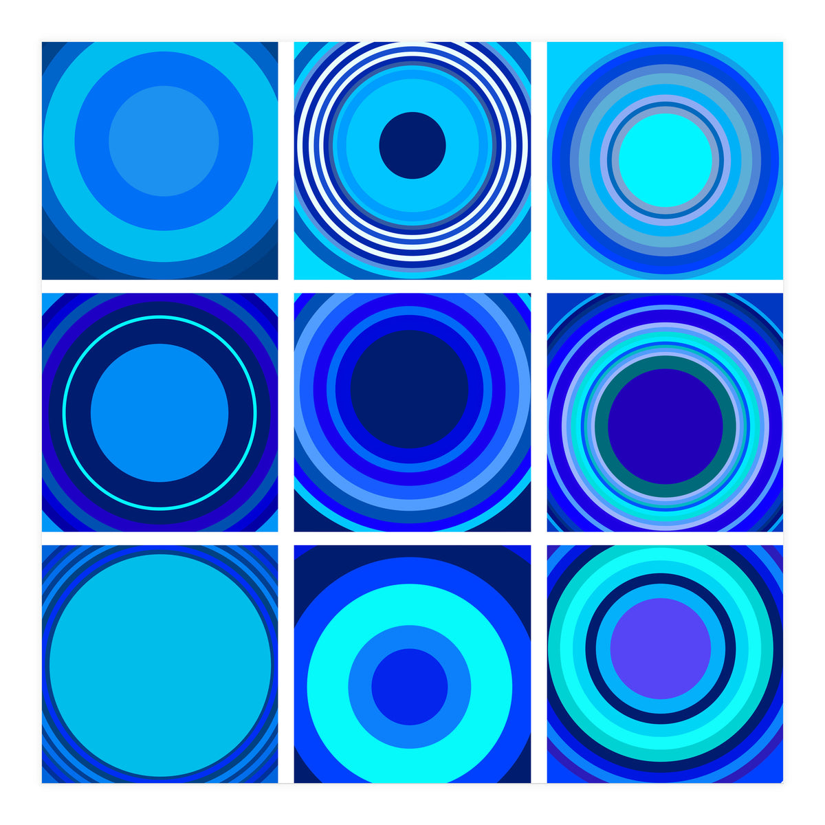 Circles & Rectangles Alt Blue 3 X 3: 3 (Print Only)