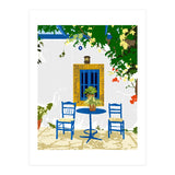 Greek Vacay For Two, Evil Eye Santorini Travel Summer, Eclectic Travel Architecture White Buildings Cafe (Print Only) thumbnail