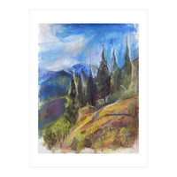 Pastel drawing of an Alpine Pine Forest (Print Only)