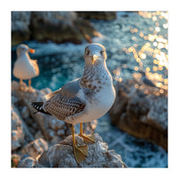 Seagull Standing On Rocks Near Water (Print Only)