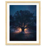Ancient Mystical Oak Silhouette at Twilight with Ethereal Wisps thumbnail