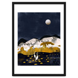 Midnight Lake, Stork Wildlife Animals Abstract Painting, Nature Landscape Travel Adventure Full Moon Night, Eclectic Gold Birds Magical Bohemian thumbnail