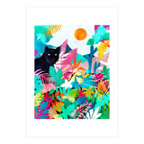 The Black Panther, Tropical Jungle Watercolor Painting, Botanical Forest Colorful Bohemian Illustration, Tiger Leopard Cheetah Animals (Print Only) thumbnail