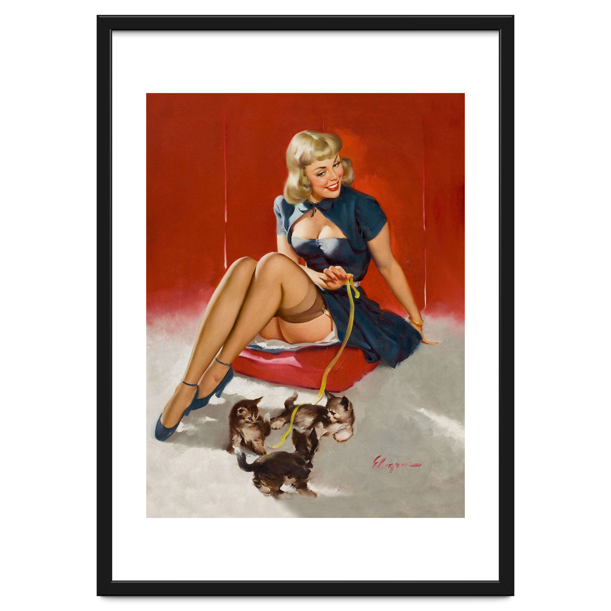 Pinup Sexy Girl Playing With Her Little Cats
