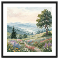 Serene Mountain Meadow Watercolor Landscape
