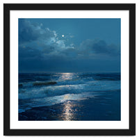 Moonlit Shoreline with Crashing Surf