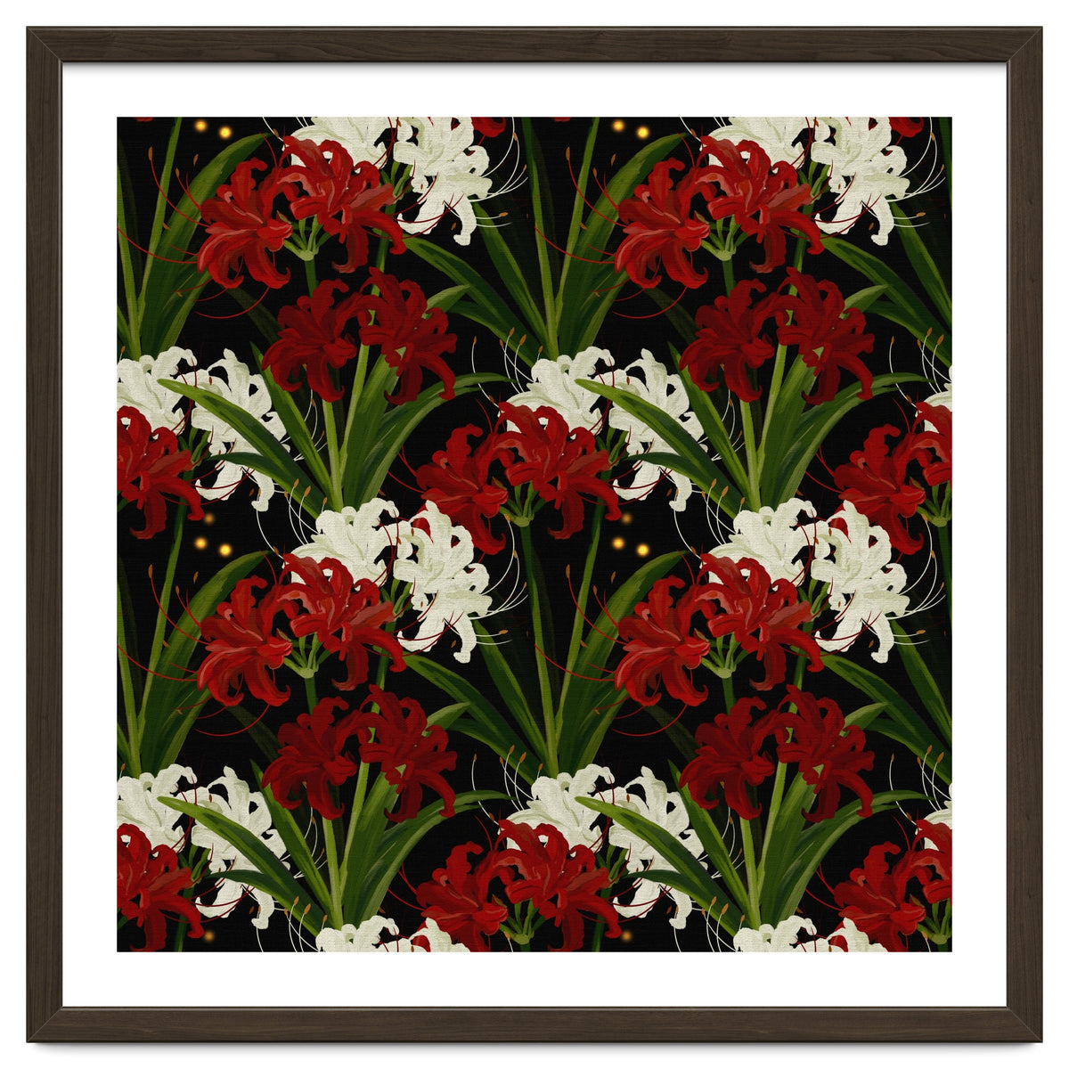 Red and White Spider Lily Flower Print Elegant Botanical Japanese Inspired Floral Artwork