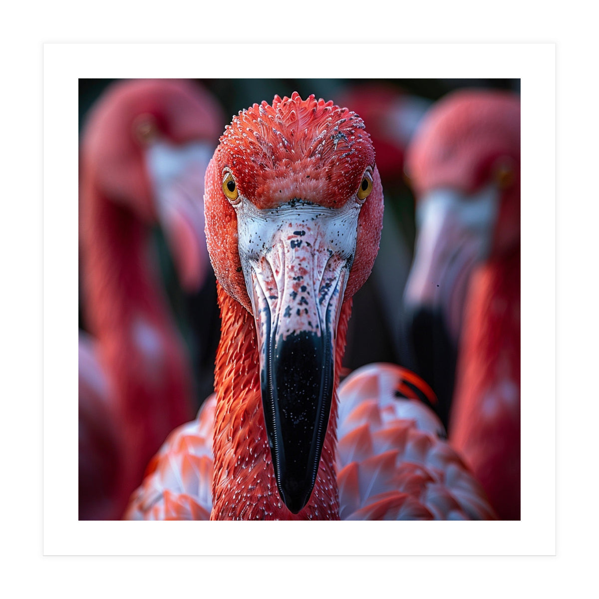 Close Up Of A Flamingo Bird Face, Pink Feathers (Print Only)