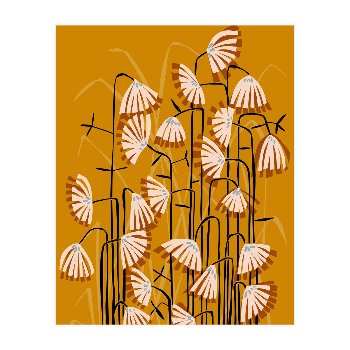 Linocut Flower Meadow Mustard Yellow (Print Only)