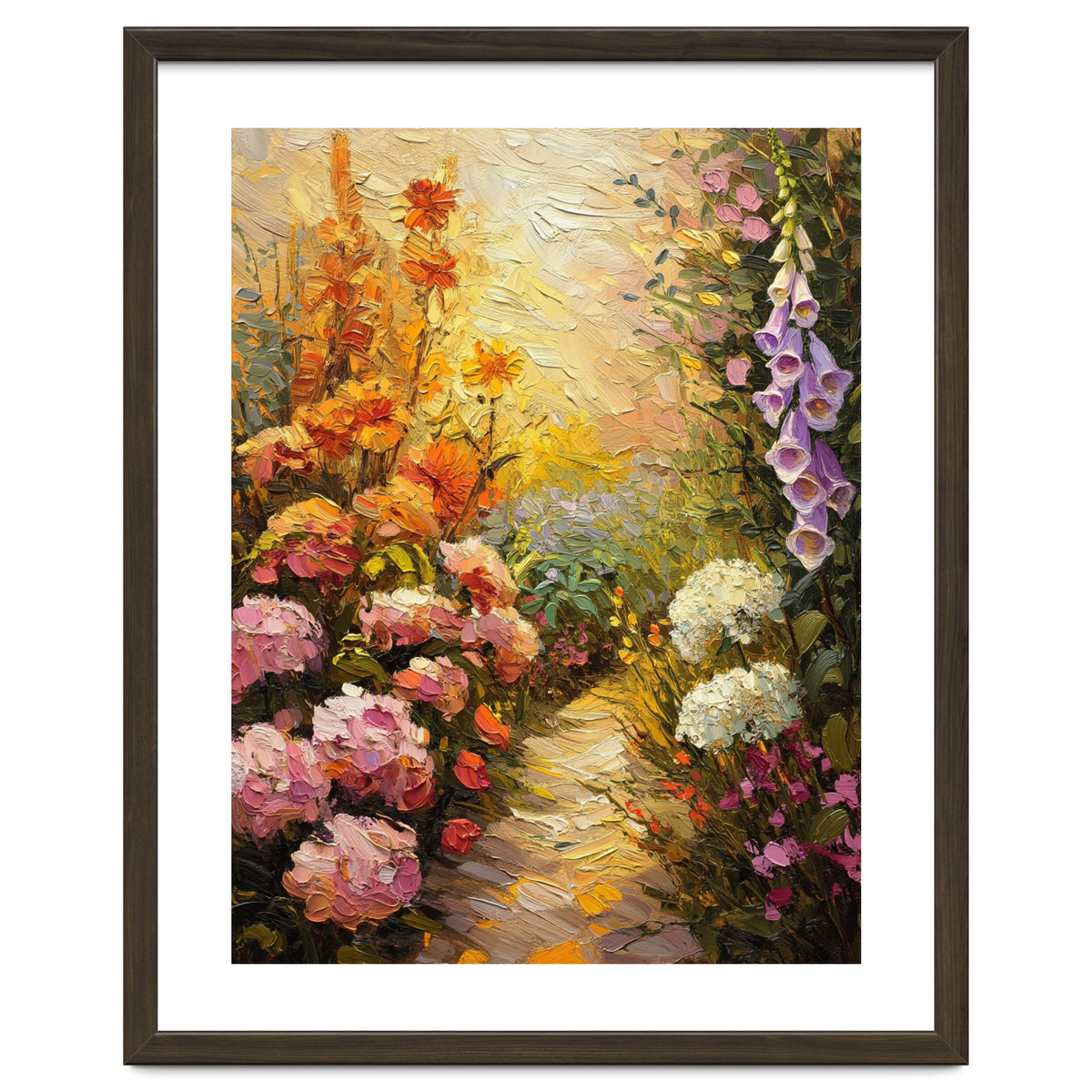 Golden Hour Summer Garden Path Oil Painting