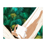 Summer Hammock Reading, Tropical Jungle Travel, Watercolor Nature Bohemian Forest Plants, Palm Beach (Print Only) thumbnail