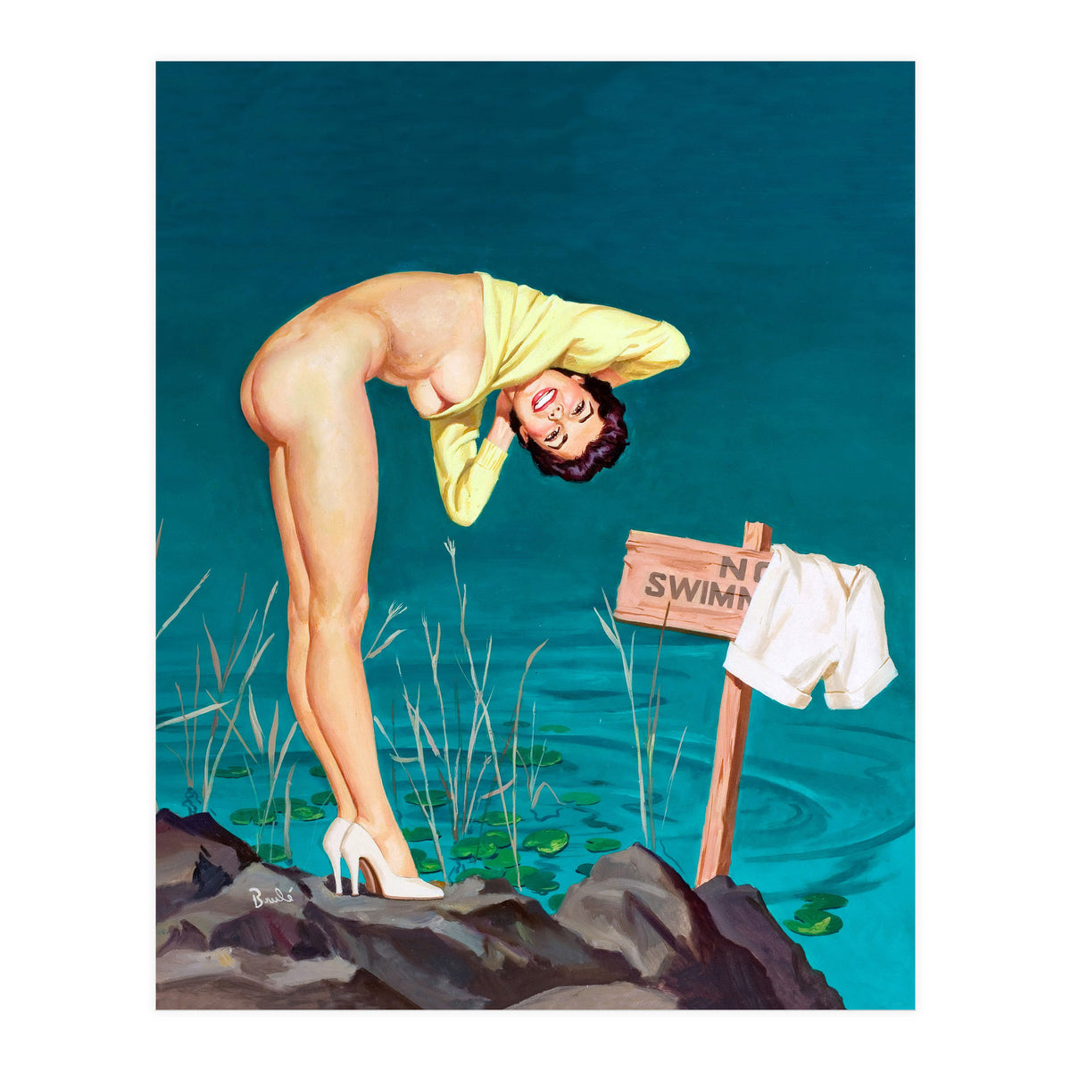 Sexy Pinup Girl With No Swimming Sign (Print Only)
