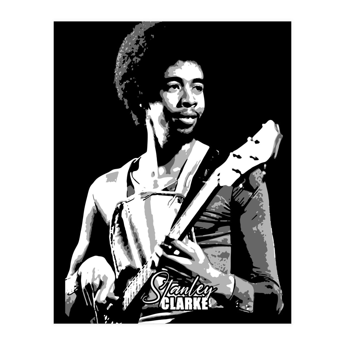 Stanley Clarke American Bassist in Grayscale (Print Only)