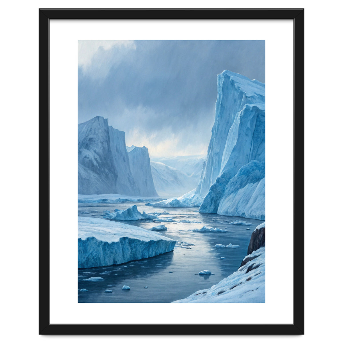 Majestic Arctic Icebergs and Glacial Valley