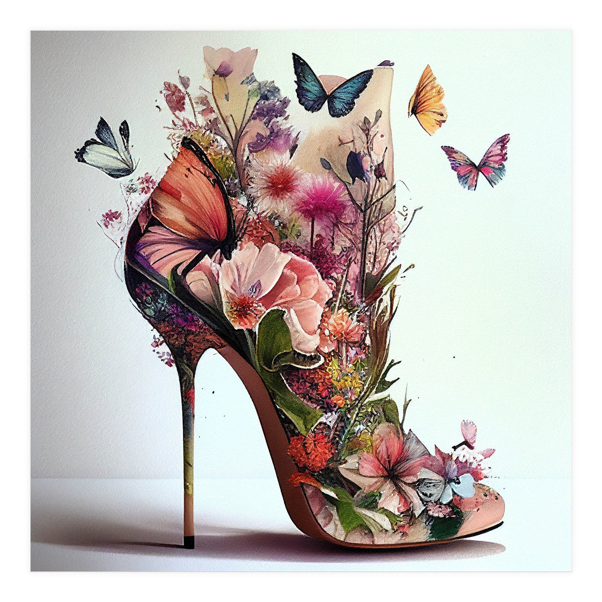 Floral Stiletto With Butterflies (Print Only)