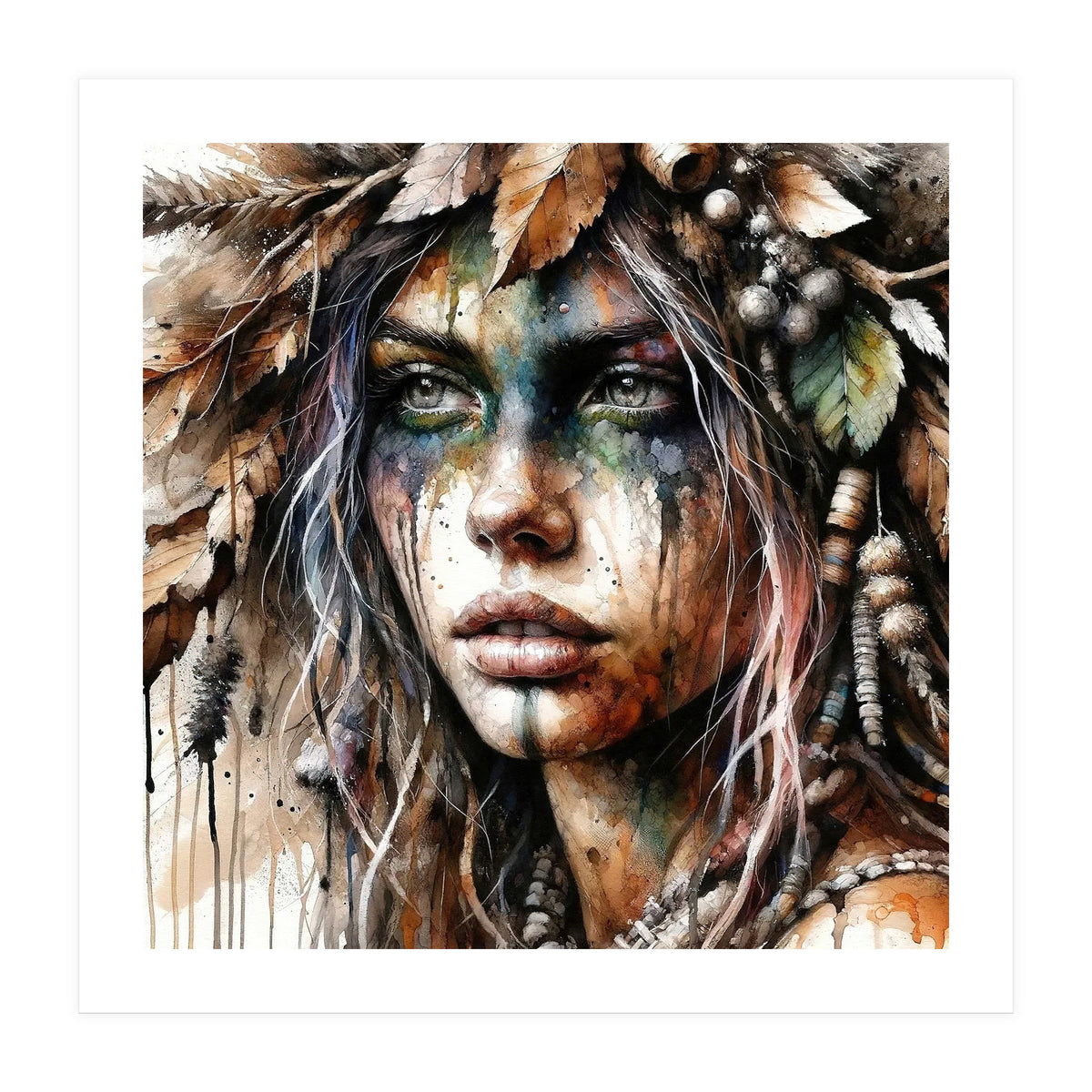 Autumn Leaf Druid Woman Portrait (Print Only)