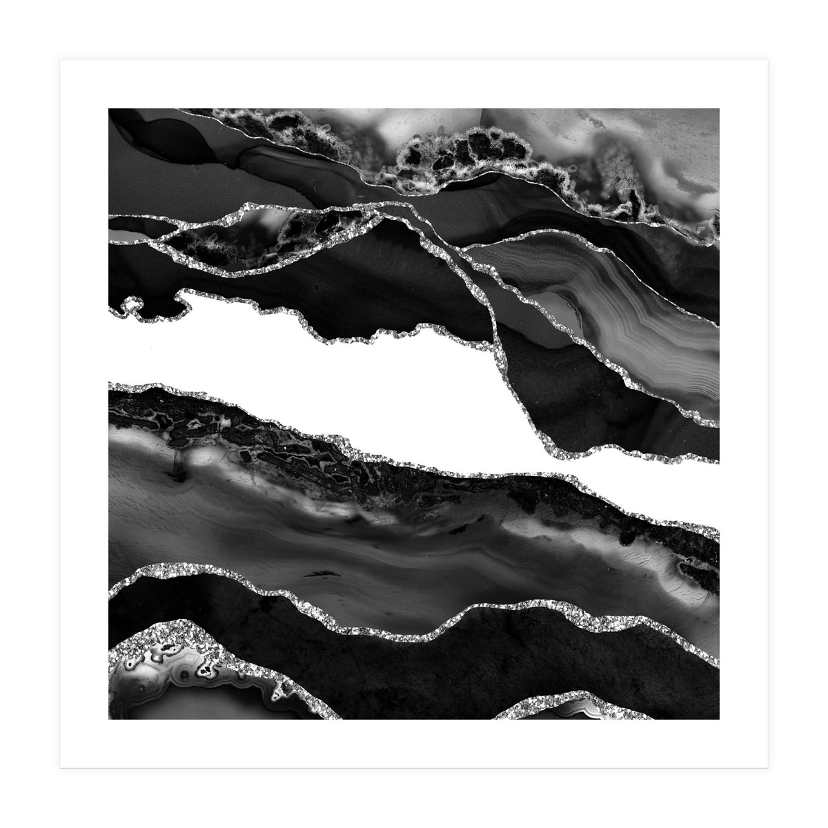 Black & Silver Agate Texture 06  (Print Only)