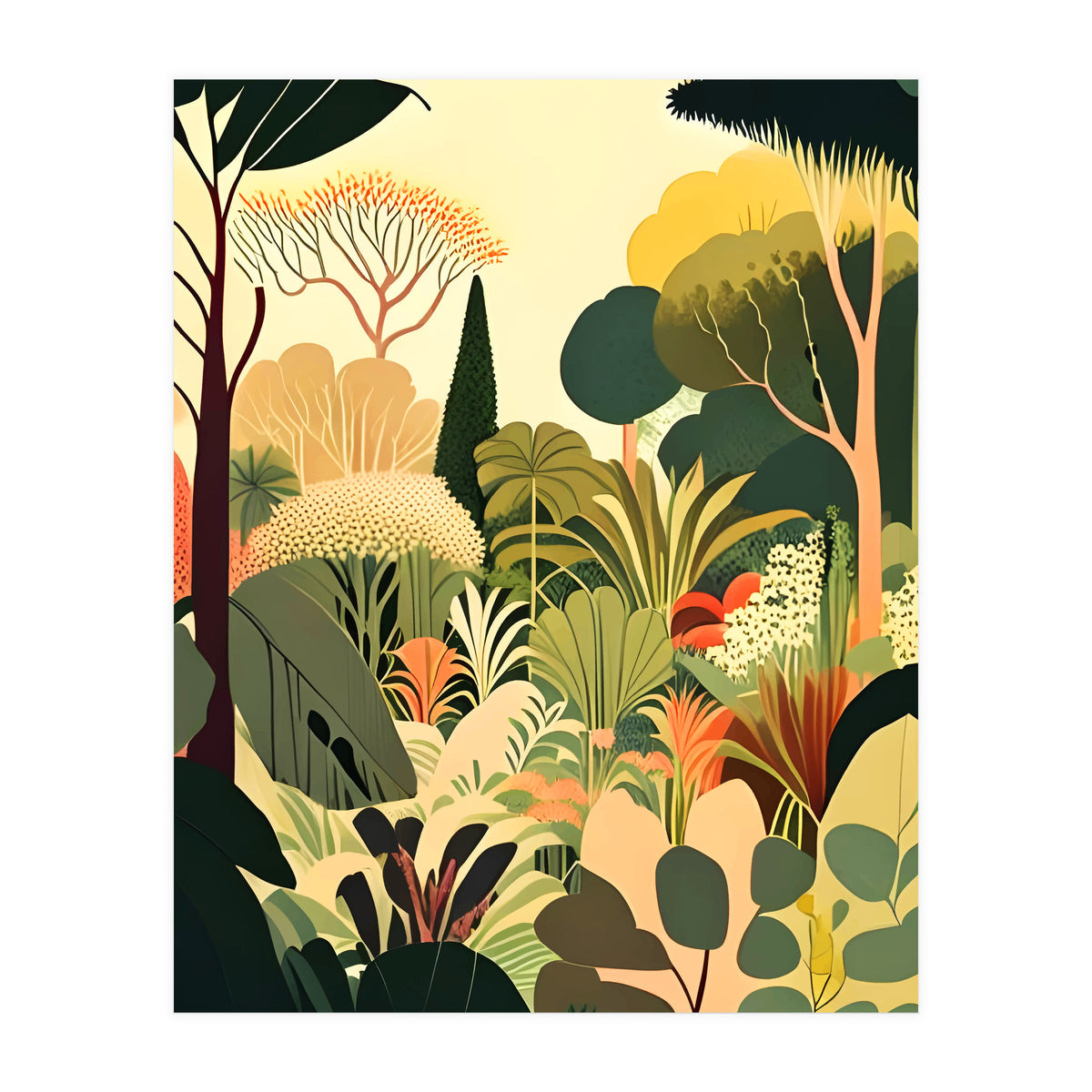 Pastel Garden, Botanical Nature Plants Jungle, Bohemian Eclectic Forest Illustration (Print Only)