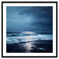 Midnight Seascape with Moonlight Reflecting