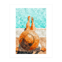 By The Pool All Day, Summer Travel Woman Swimming, Tropical Fashion Bohemian Painting (Print Only)