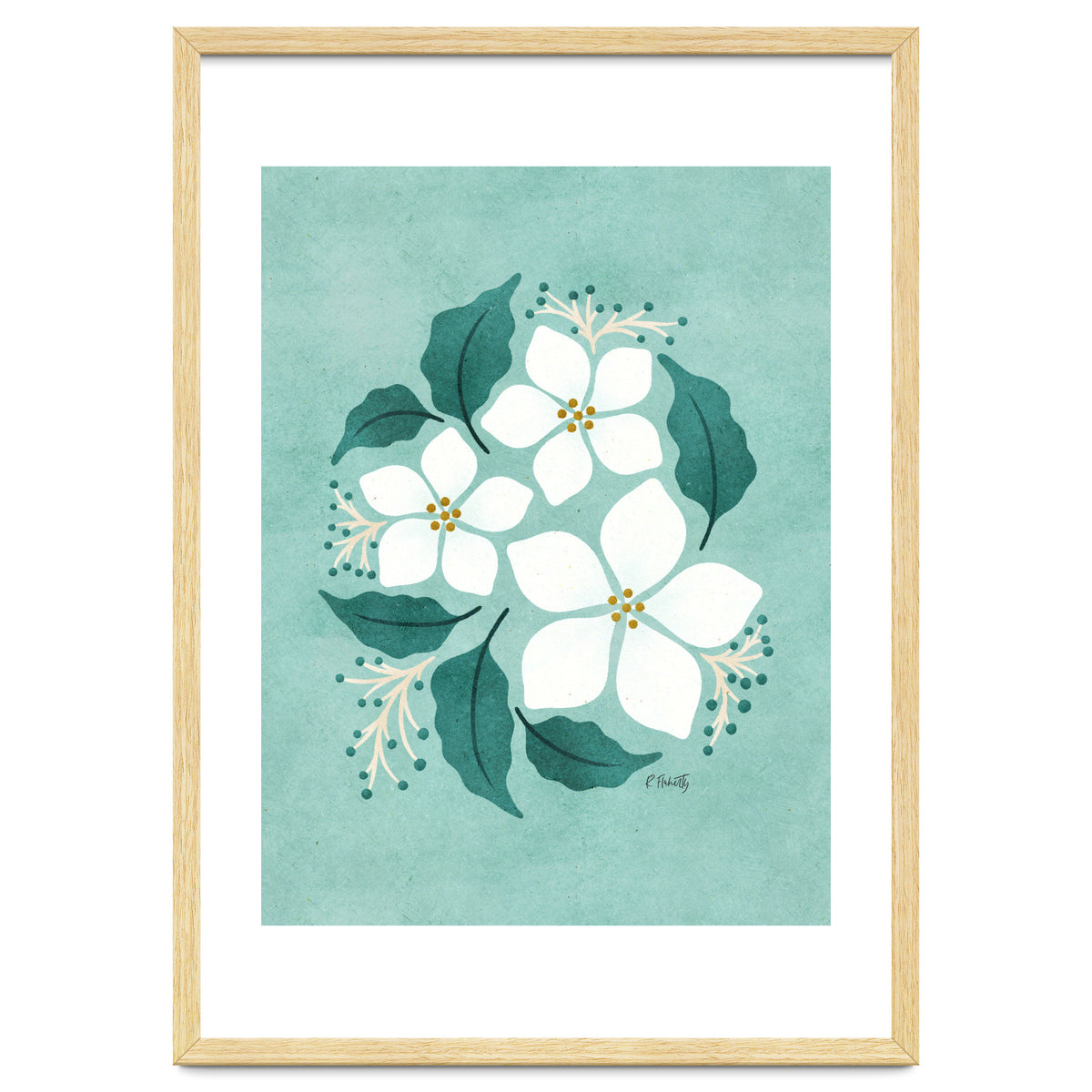 White Flowers On Mint