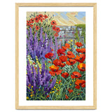 Vibrant Summer Poppy and Lavender Garden Oil Painting thumbnail