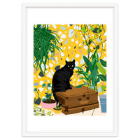 Urban Jungle Cat, Black Cats Pets Terrazzo Decor, Whimsical Bohemian Animals Illustration, Eclectic Quirky Travel