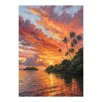 Impressionist Tropical Sunset Over Paradise Island (Print Only)
