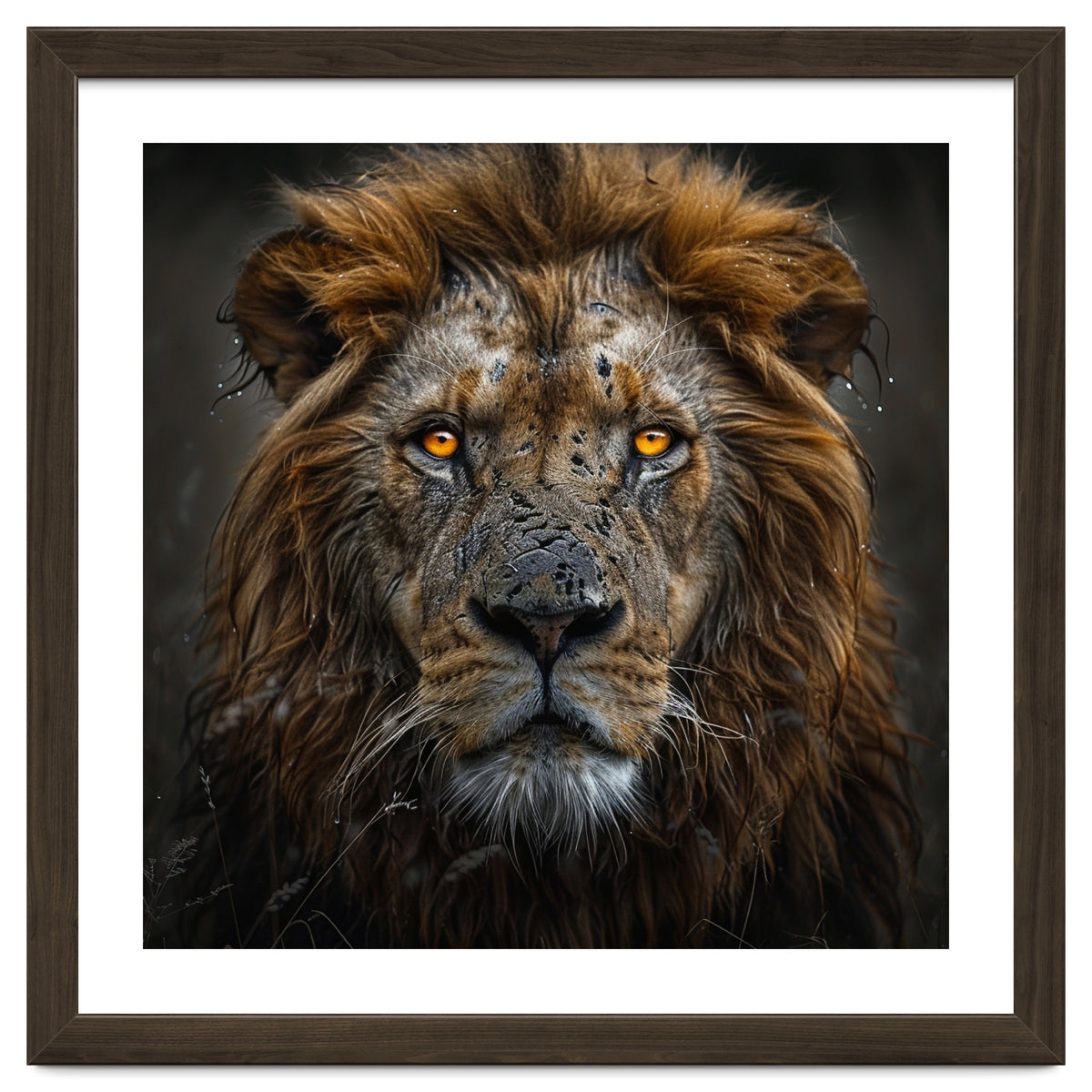 Majestic Lion With Glowing Eyes Close Up Portrait