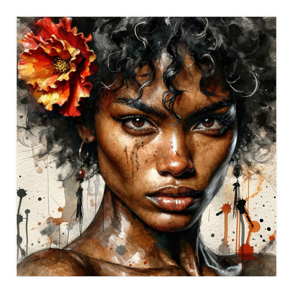 Watercolor Afro American Flamenco Dancer #1 (Print Only)