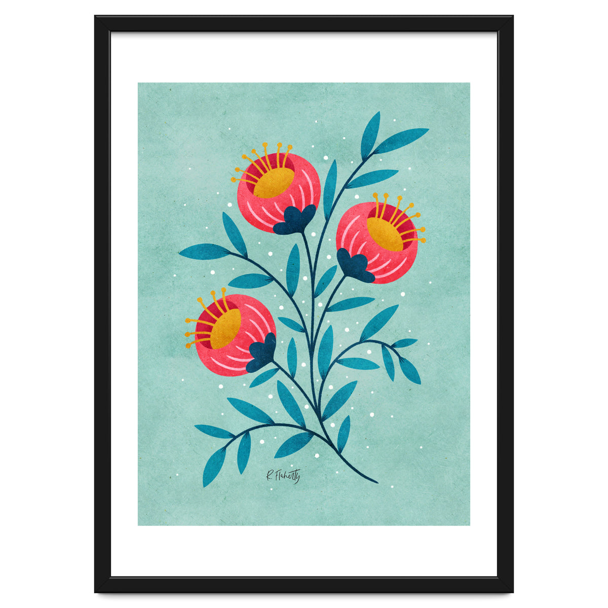 Teal And Coral Flowers