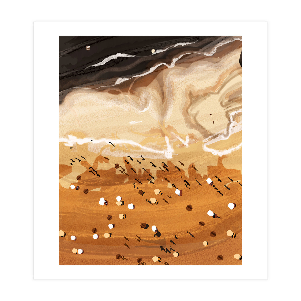 Coffee Beach, Ocean Sea Beachy Tropical Summer, Travel Painting Nature Landscape Waves People Sand (Print Only)