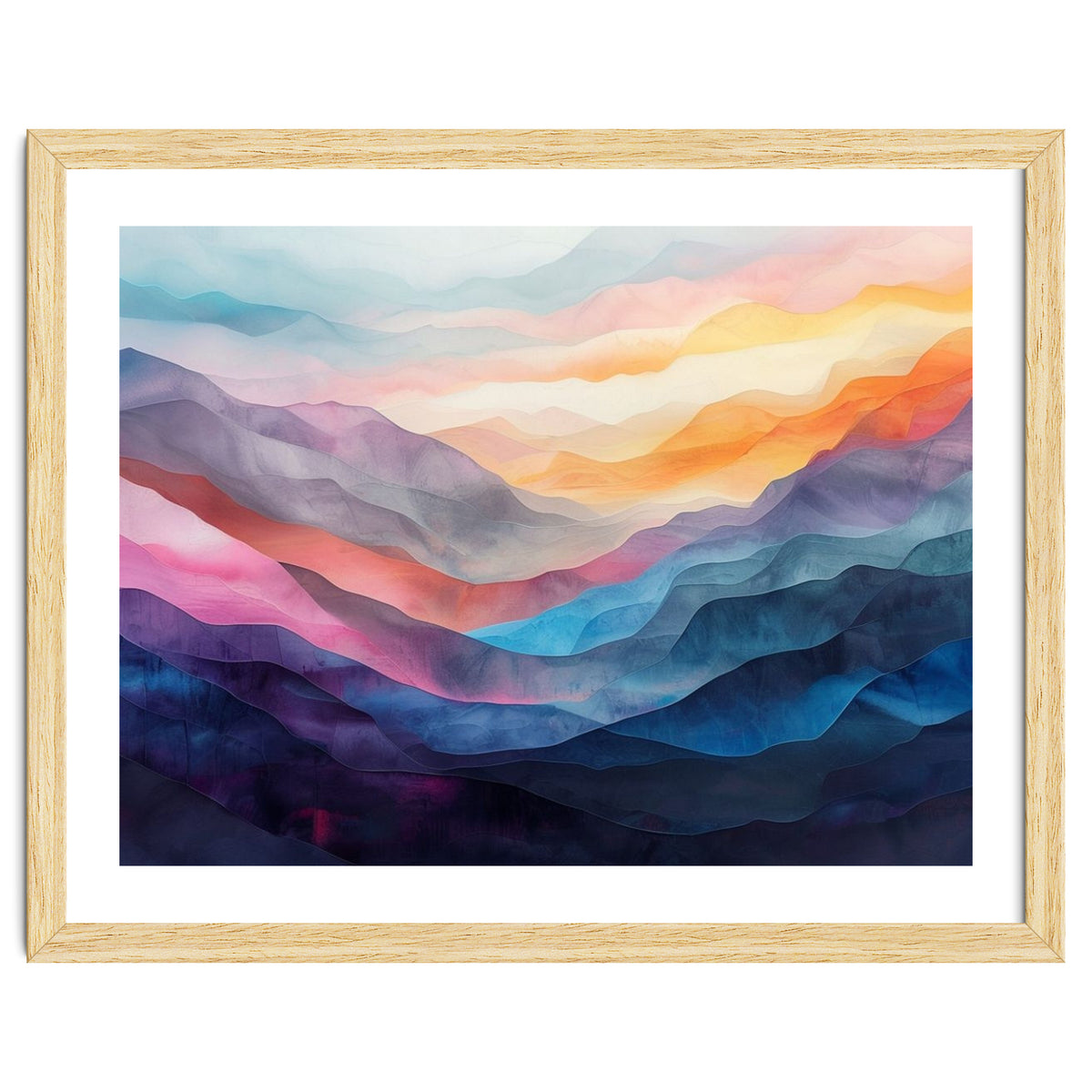 Vibrant Abstract Watercolor Mountain Landscape