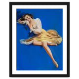 Pinup Girl Posing In Studio Over The Blue Background thumbnail