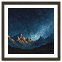 Starry Night Over Majestic Mountains Impasto Oil Painting Style