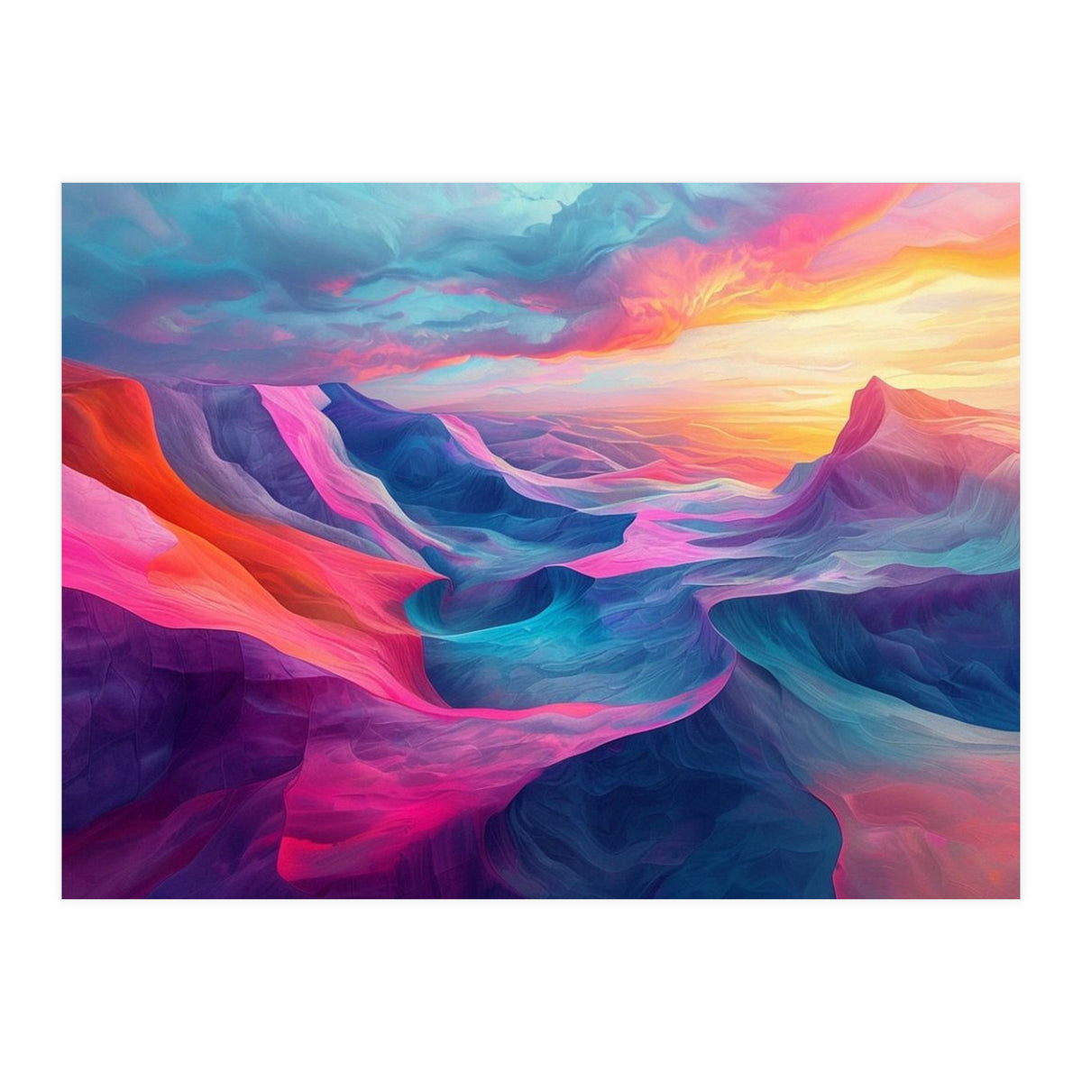 Vibrant Abstract Mountain Landscape at Sunset (Print Only)
