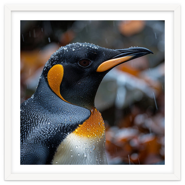 King Penguin In Rain With Water Drops