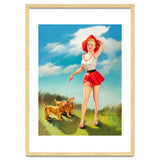 Pinup Girl In Little Red Dress And Two Dogs thumbnail