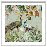 Vintage Exotic Asian Peacocks In Tropical Jungle Landscape thumbnail