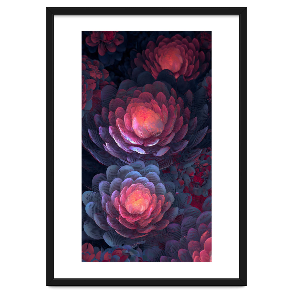 Ethereal Neon Blooms: Intricate 3D Floral Fractal Art
