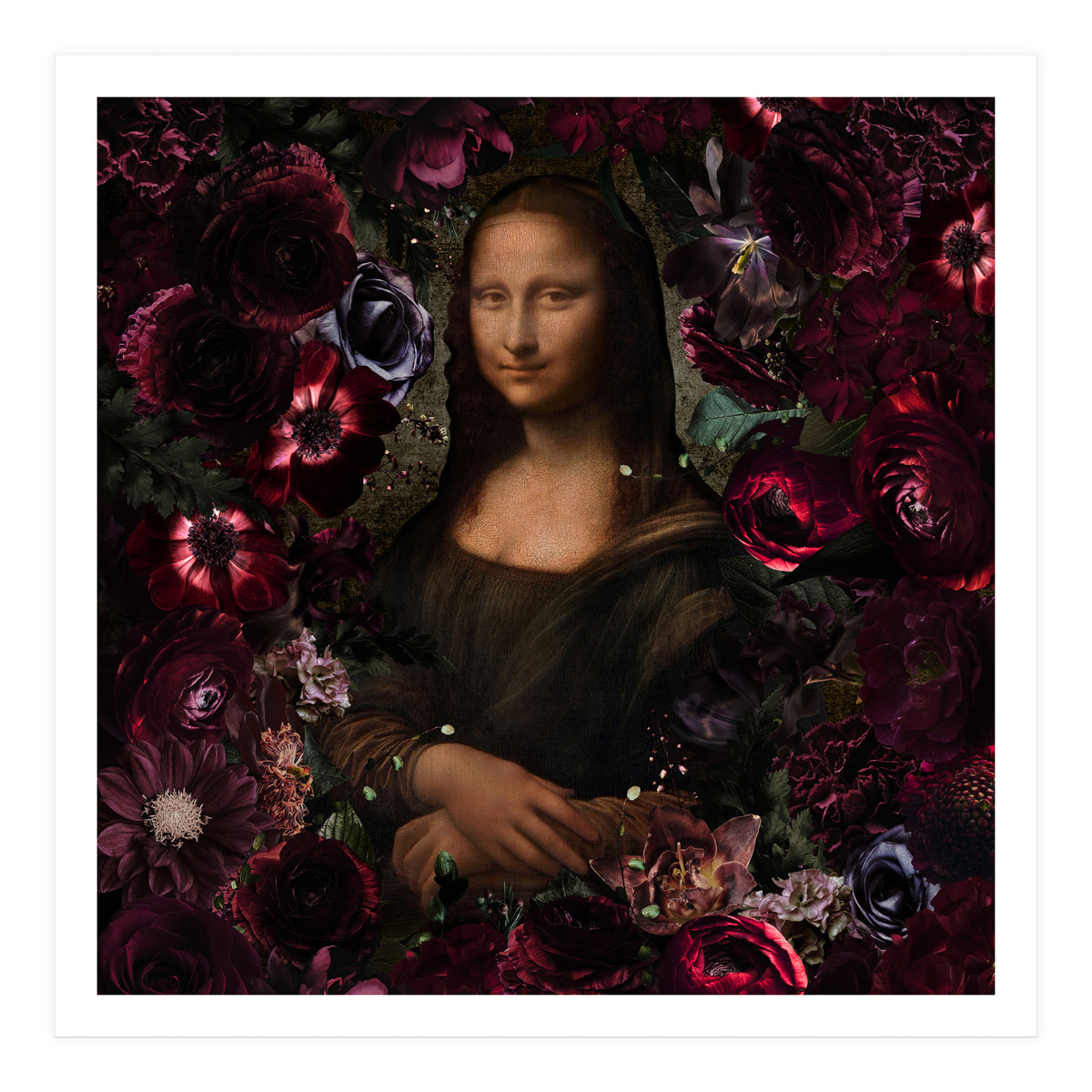 Mona Lisa And Dark Flowers (Print Only)
