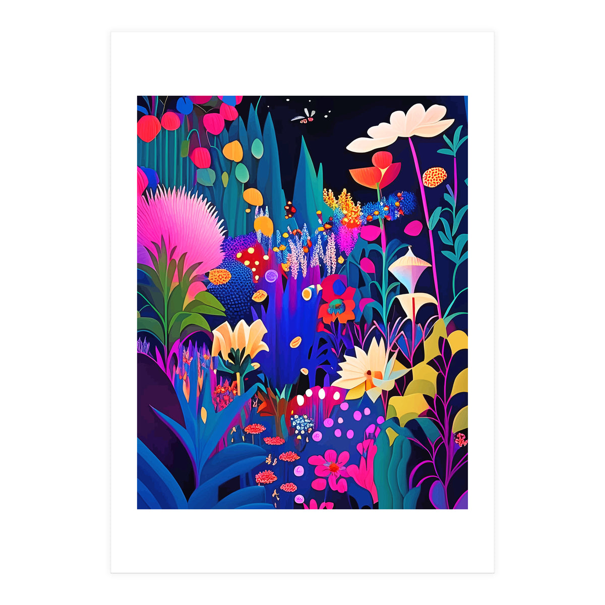 Surreal Emotions, Abstract Colorful Bold Botanical Nature Garden, Eclectic Boho Bohemian Modern Contemporary Graphic Design Painting (Print Only)