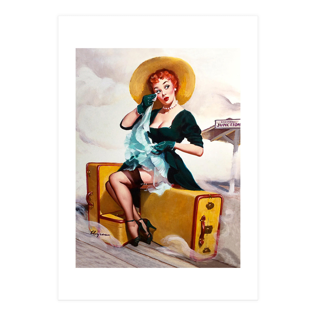 Pinup Sexy Girl Left At The Bus Station (Print Only)