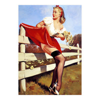 Pinup Girl Stacked On The Farm Fance (Print Only)