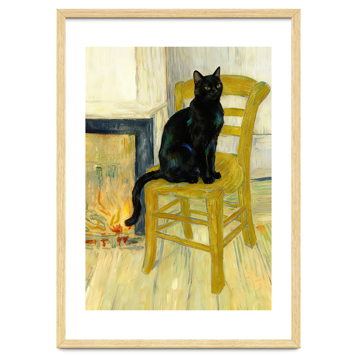 Black Cat on the Yellow Chair, Cozy Van Gogh Vintage Style, Cat at Eternity’s Gate