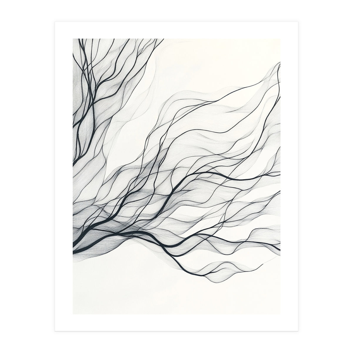 Abstract Black Branching Lines Flowing (Print Only)
