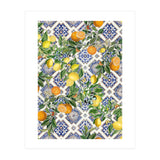 Blue Mediterranean tiles, lemons and oranges fruit (Print Only) thumbnail