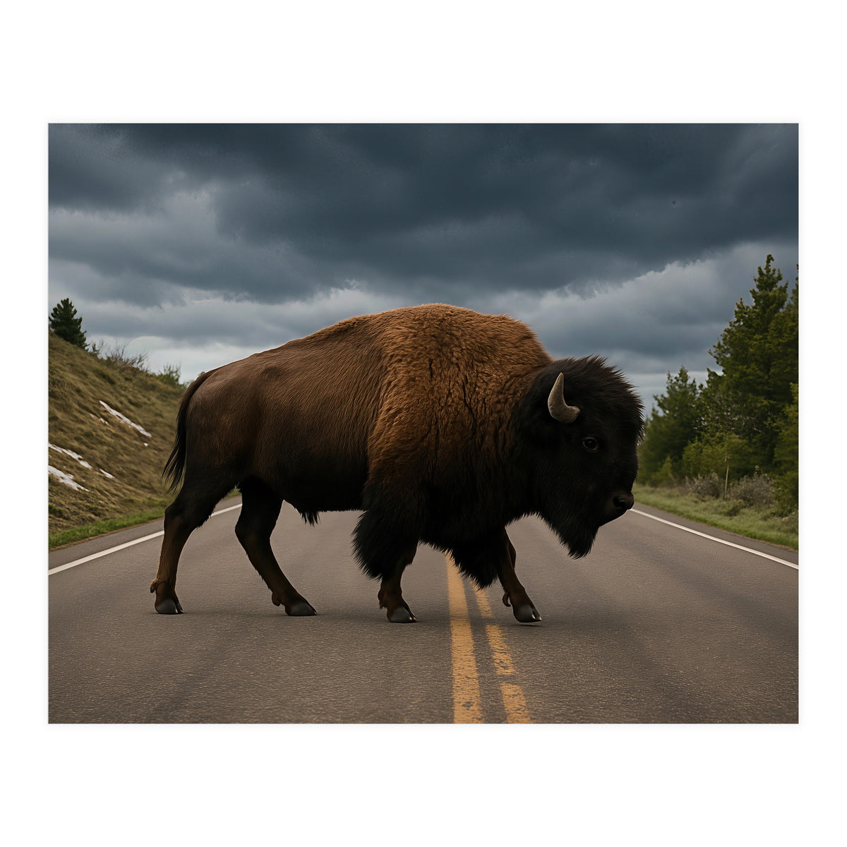 Bison on the Road , Yellowstone Wildlife Photography (Print Only)