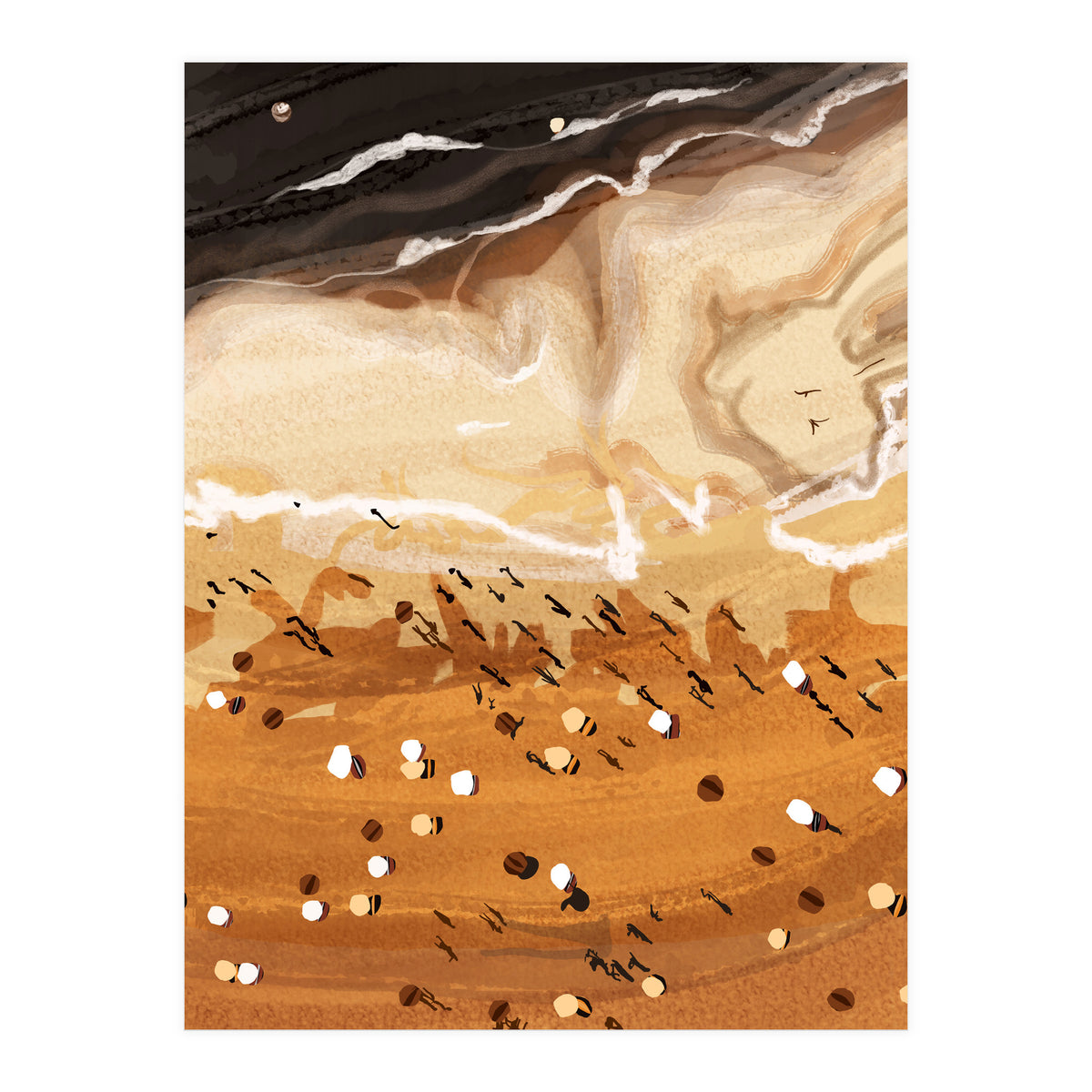 Coffee Beach, Ocean Sea Beachy Tropical Summer, Travel Painting Nature Landscape Waves People Sand (Print Only)